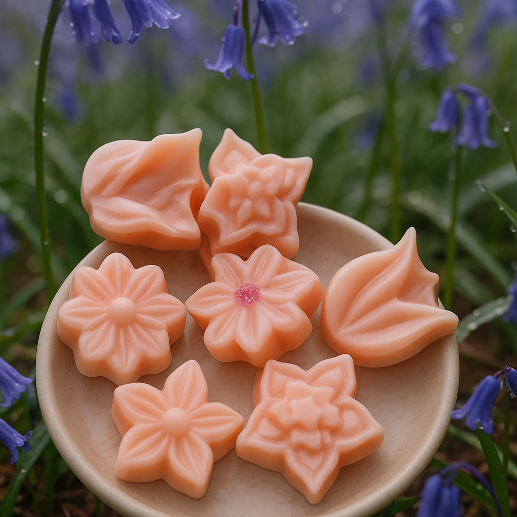wax melt product: Mini Wax Melts – Handmade Bluebells Lavender Musk Slow Melting Wax Cubes | Flamme, handcrafted and inspired by Brittany.