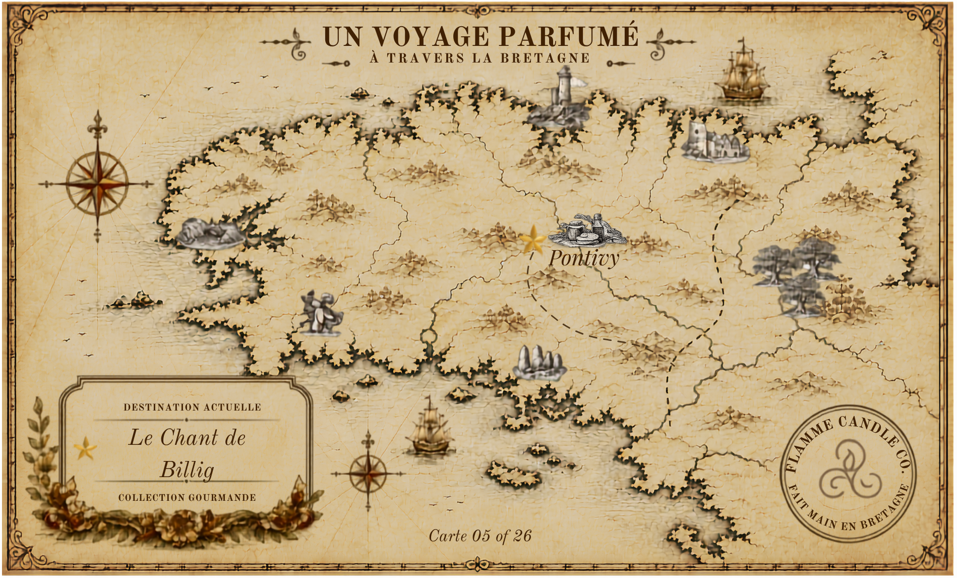 Vintage-style map with decorative elements on a beige background