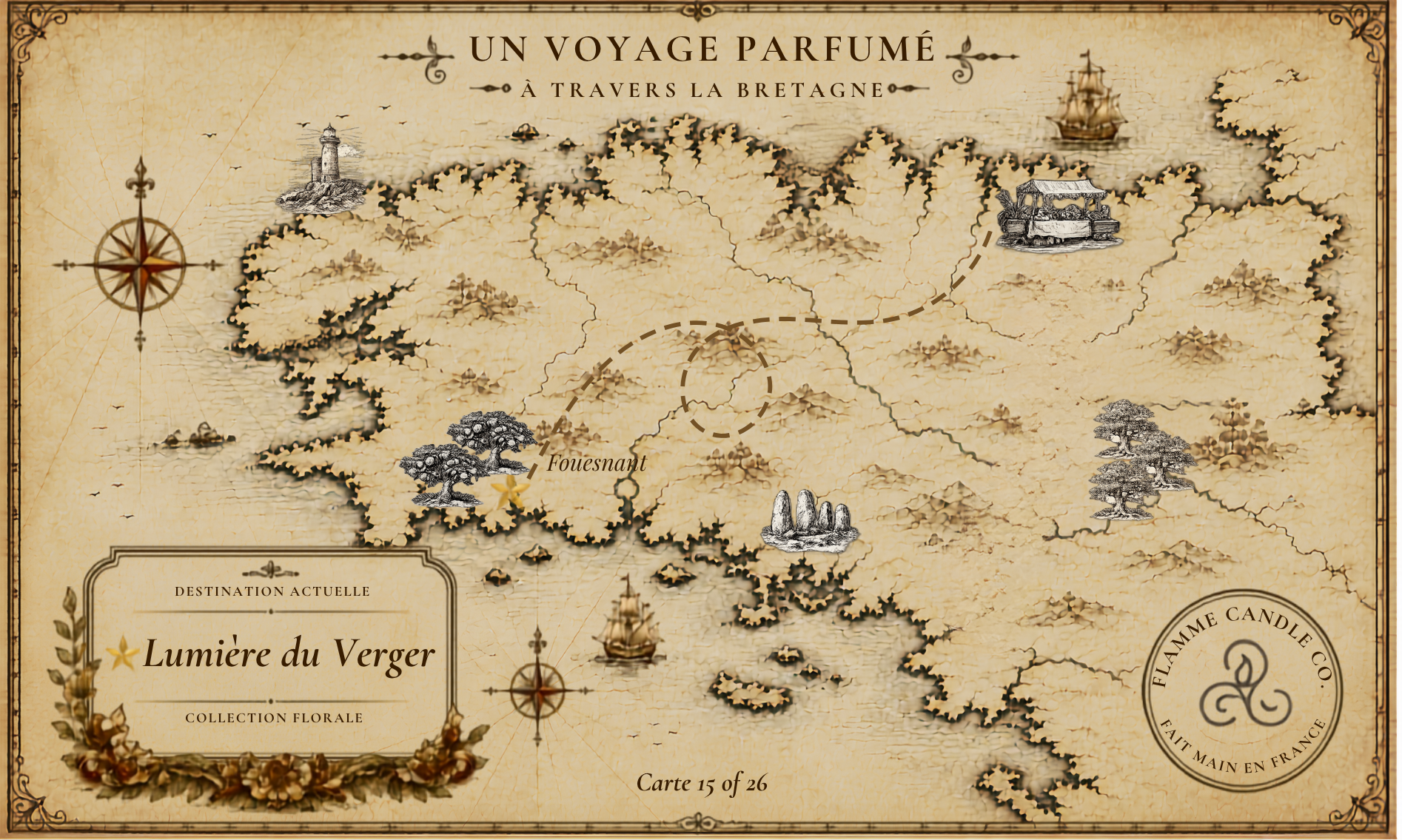 Decorative map with compass and text on a beige background