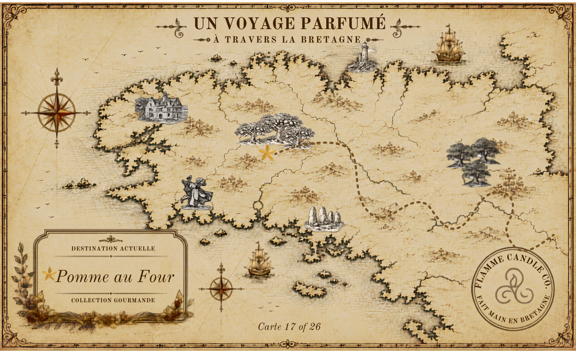 Vintage-style map with decorative elements on a white background