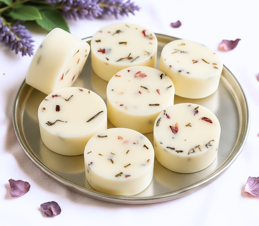 Flamme Candle Co single wax melts with rose petals and herbs
