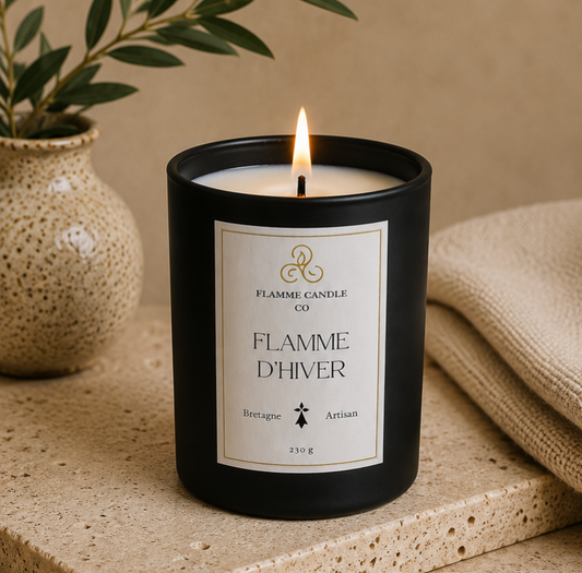 Flamme d'Hiver – Artisan Woody Coconut Soy Candle – hand-poured soy candle Brittany France