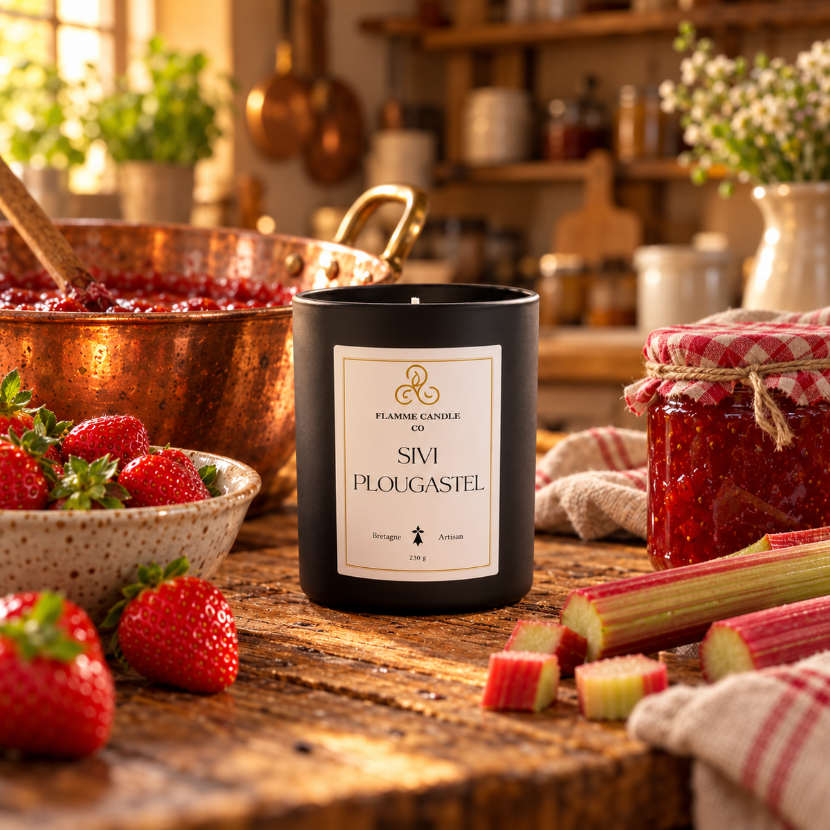 Sivi Plougastel – Strawberry & Rhubarb Coconut Soy Candle, Handmade in Brittany