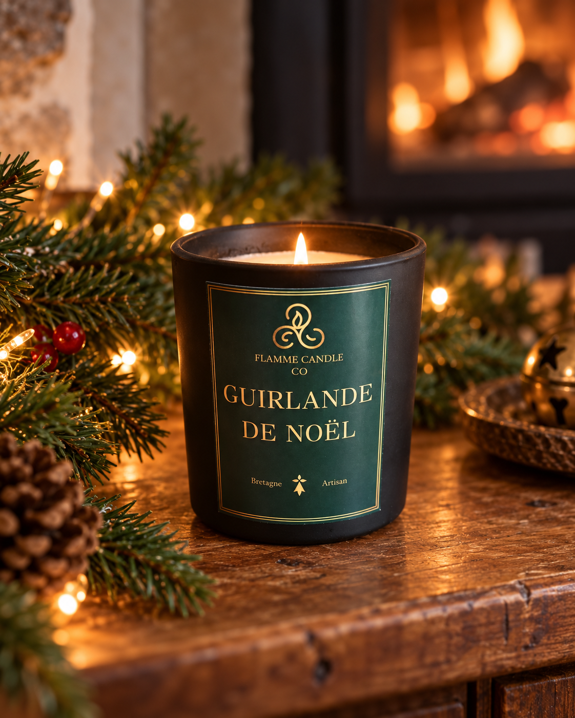 Guirlande de Noël - Bougie coco-soja et fondants de soja parfumés frais et forestiers | Fabriqués en Bretagne