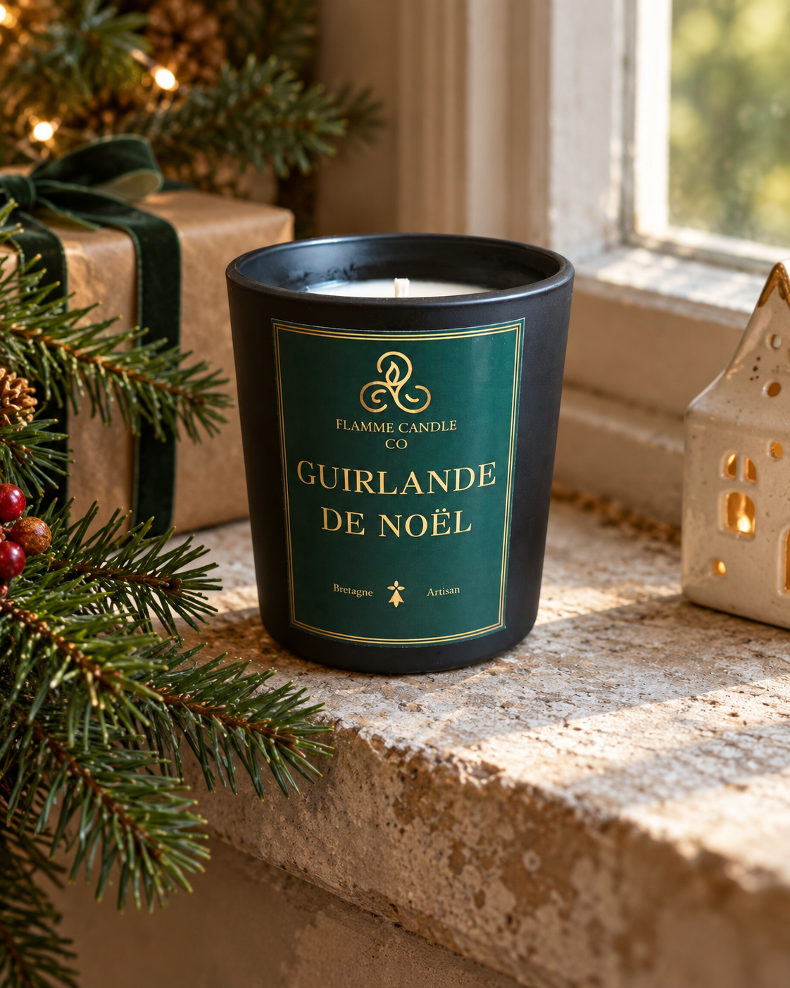 Guirlande de Noël - Bougie coco-soja et fondants de soja parfumés frais et forestiers | Fabriqués en Bretagne