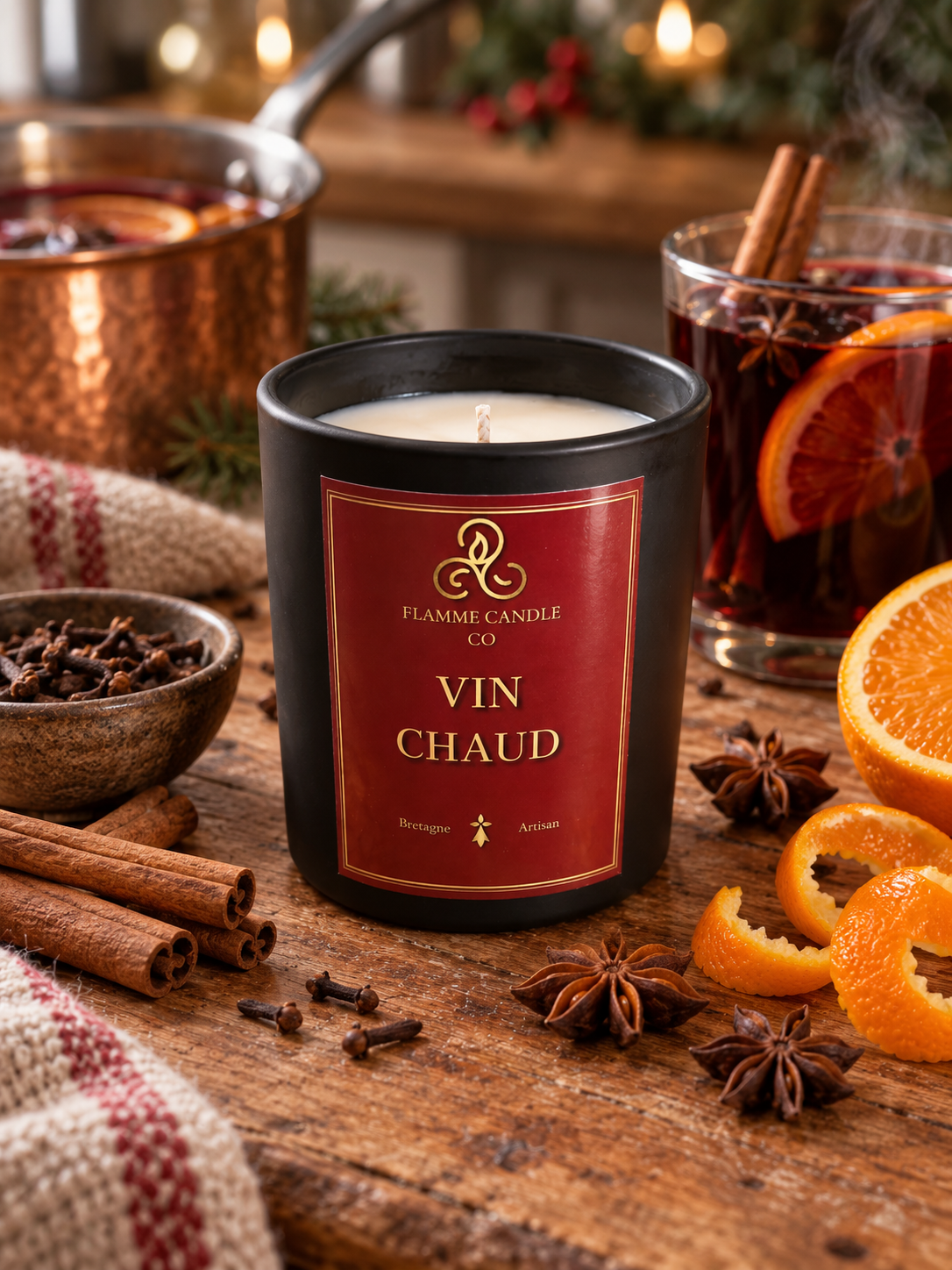 Vin Chaud - Bougie coco-soja et fondants de soja parfumés | Fabriqués en Bretagne