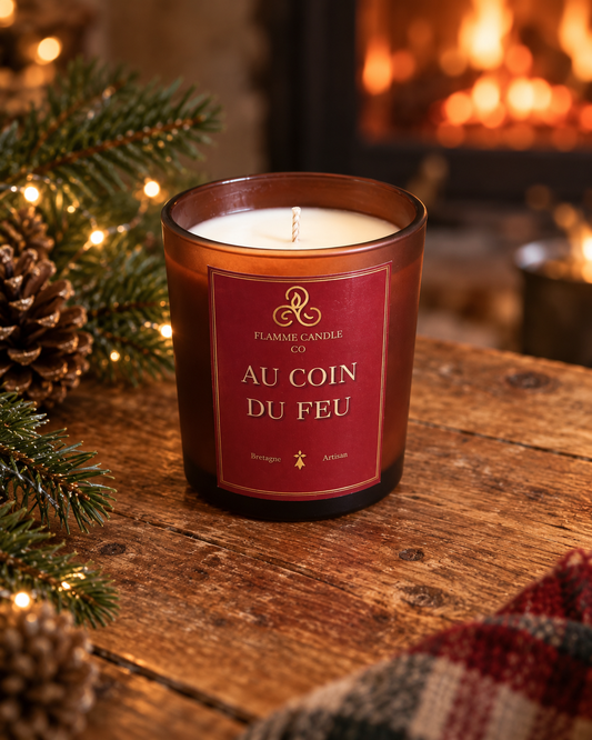 Au Coin du Feu - Bougie coco-soja et fondants de soja parfumés boisés et épicés | Fabriqués en Bretagne