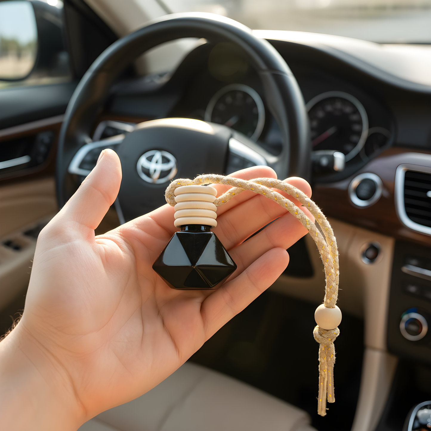 Hanging Car Air Freshener – Refillable Glass Bottle Flamme candle co