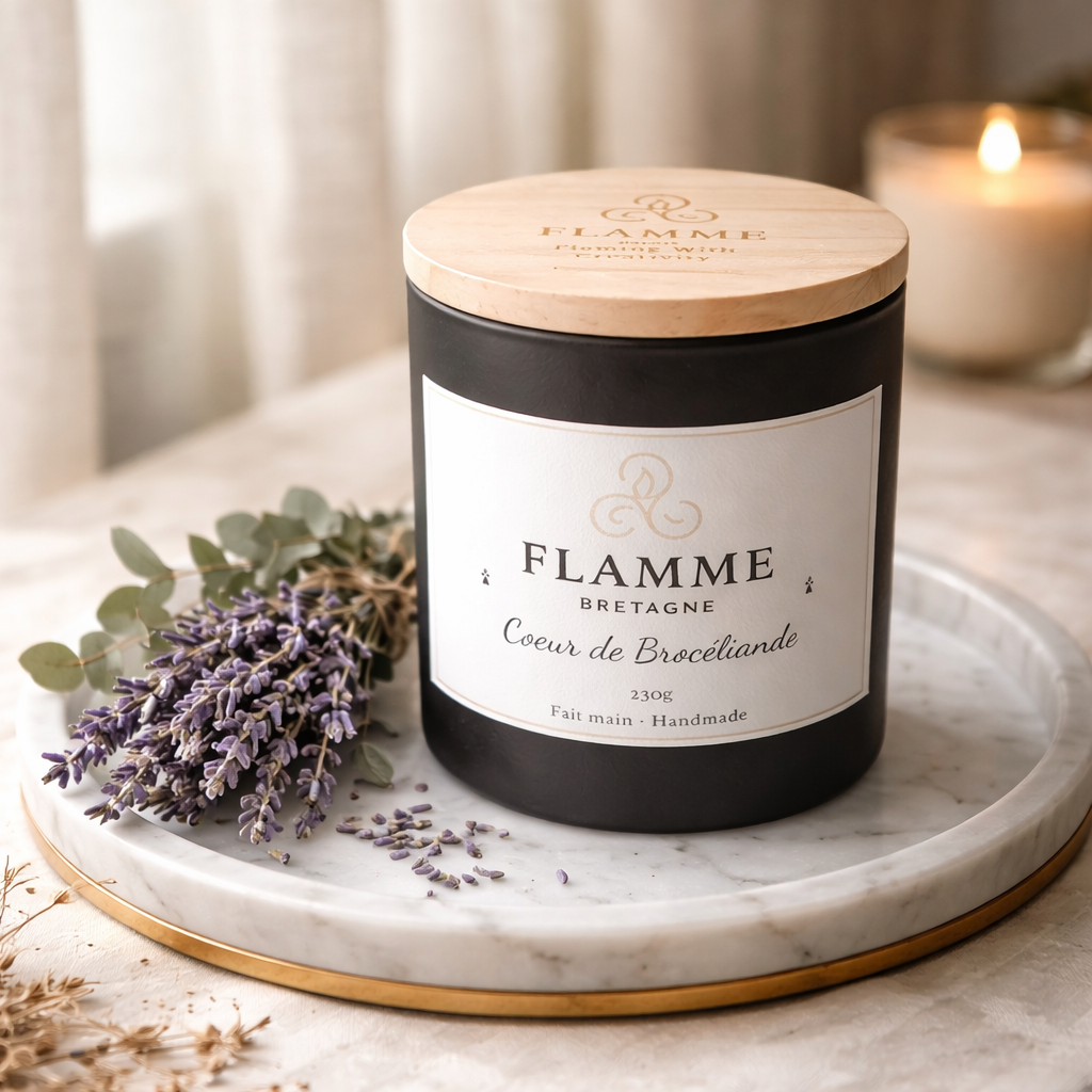 Coconut Soy Wax Candle - Cœur de Brocéliande 230g | Earthy Bergamot Pine Scent Flamme Candle Co