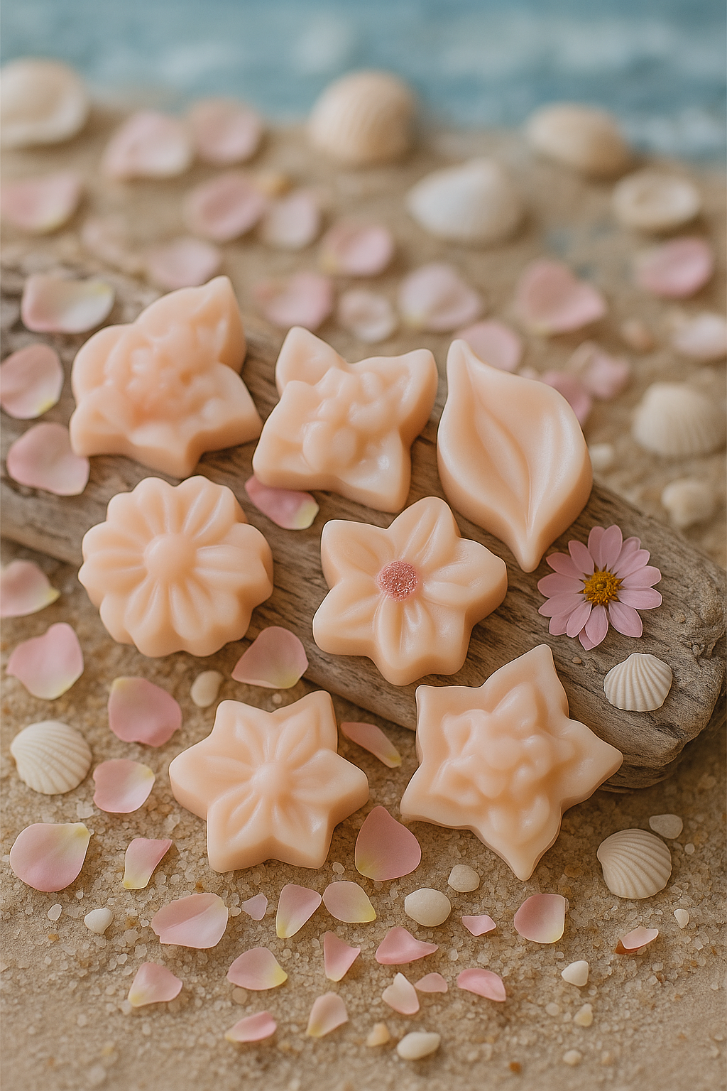 candle product: Mini Wax Melts – Hand Poured Wax Tarts With Coastal Candle Scent & Honeysuckle, handcrafted and inspired by Brittany.