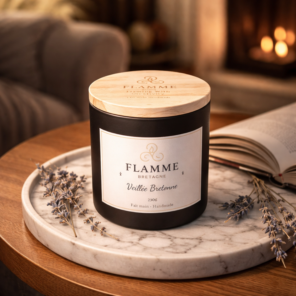 Soy Wax Candle Veillée Bretonne 230g – Hand Poured Coconut, Sandalwood & Amber Flamme Candle Co