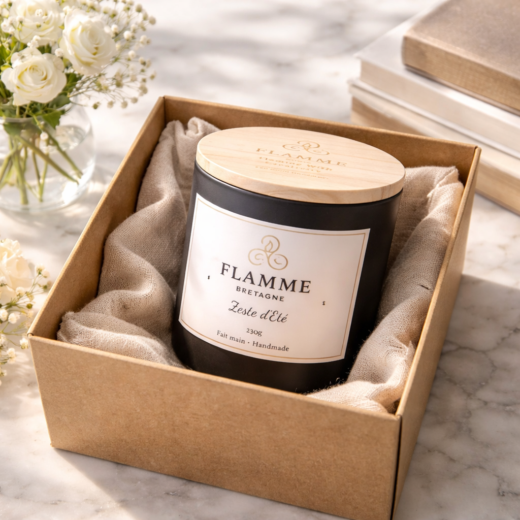 Coconut Soy Wax Candle Zeste d'Été 230g – Hand Poured Citrus Floral With Basil Flamme Candle Co