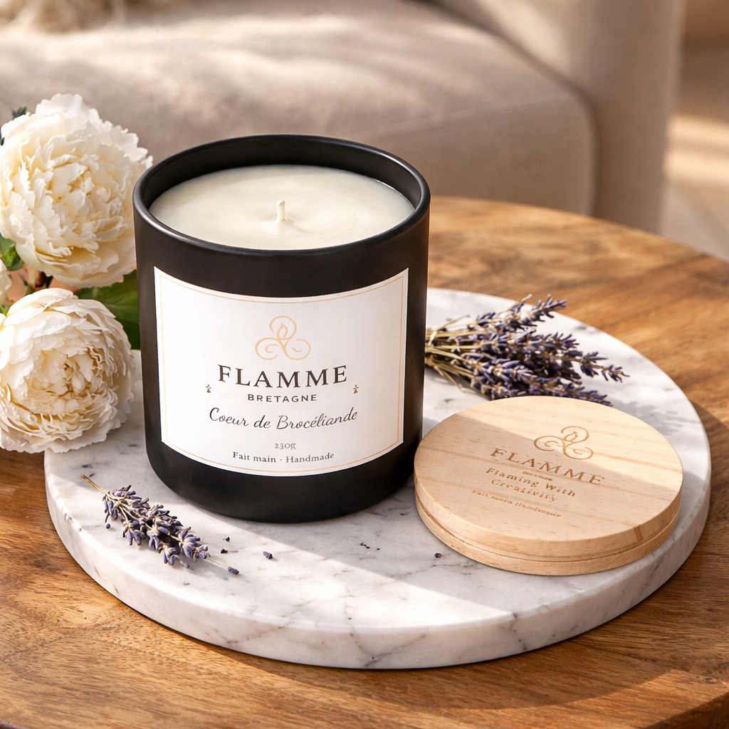 Coconut Soy Wax Candle - Cœur de Brocéliande 230g | Earthy Bergamot Pine Scent Flamme Candle Co