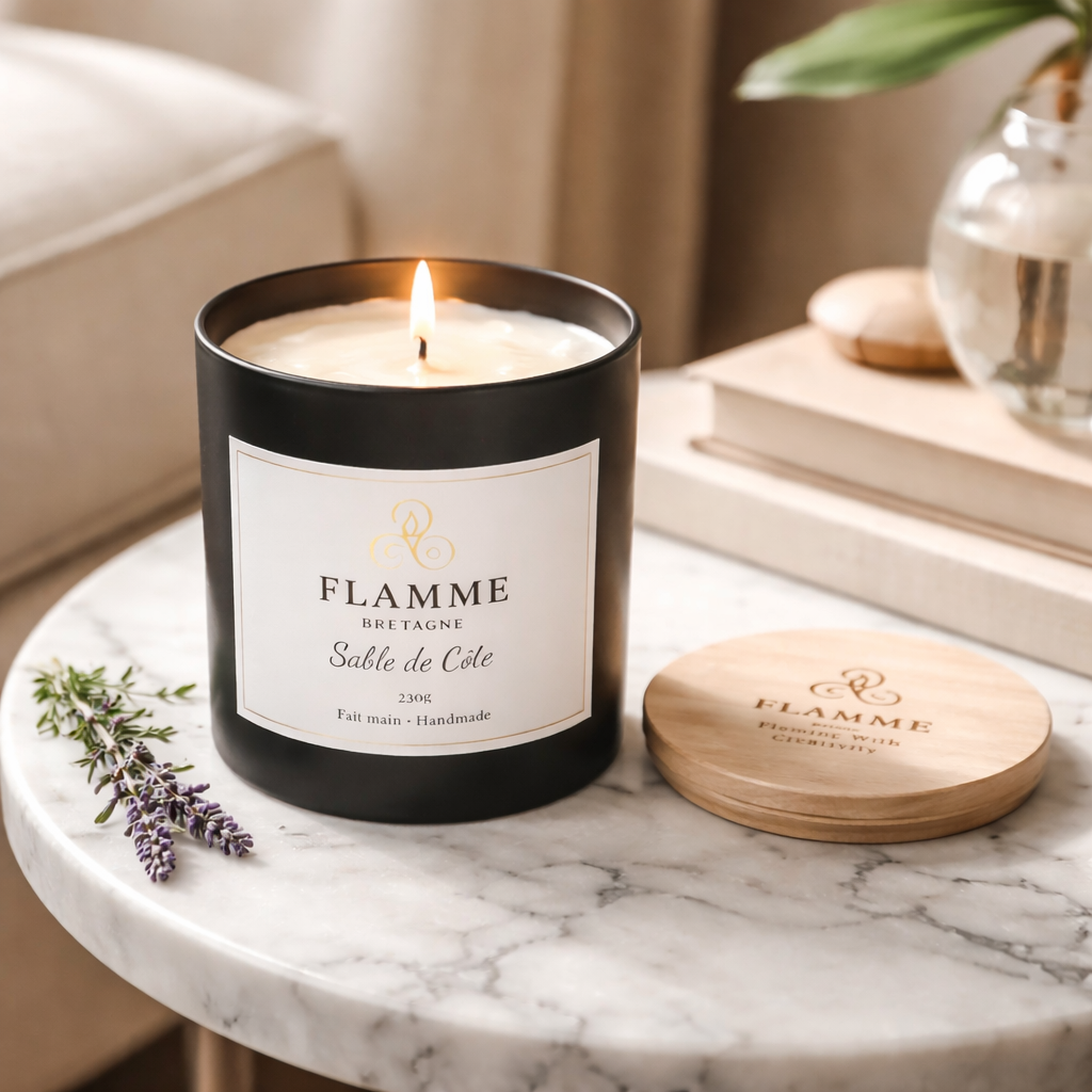 Earthy Soy Wax Candle – Sable de Côte 230g | Amber, Musk & Vanilla Scent Flamme candle co
