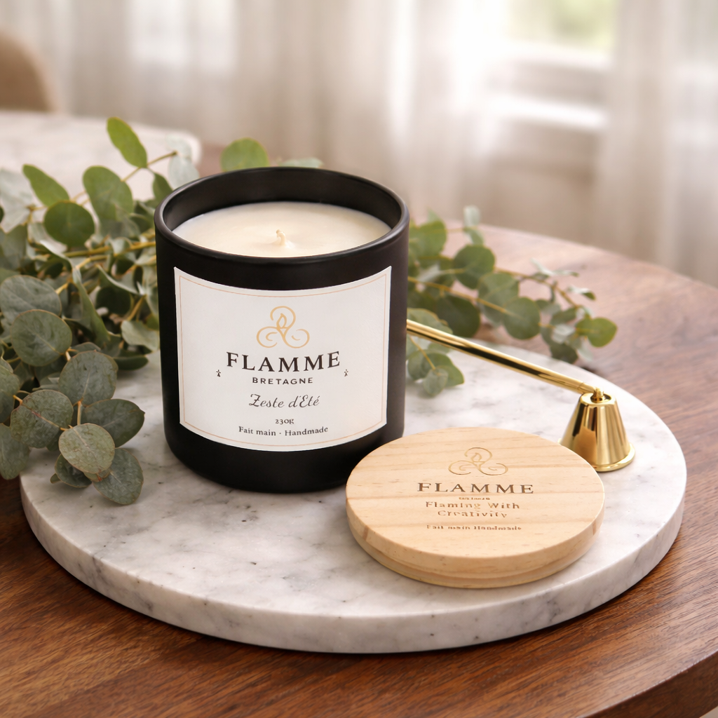 Coconut Soy Wax Candle Zeste d'Été 230g – Hand Poured Citrus Floral With Basil Flamme Candle Co