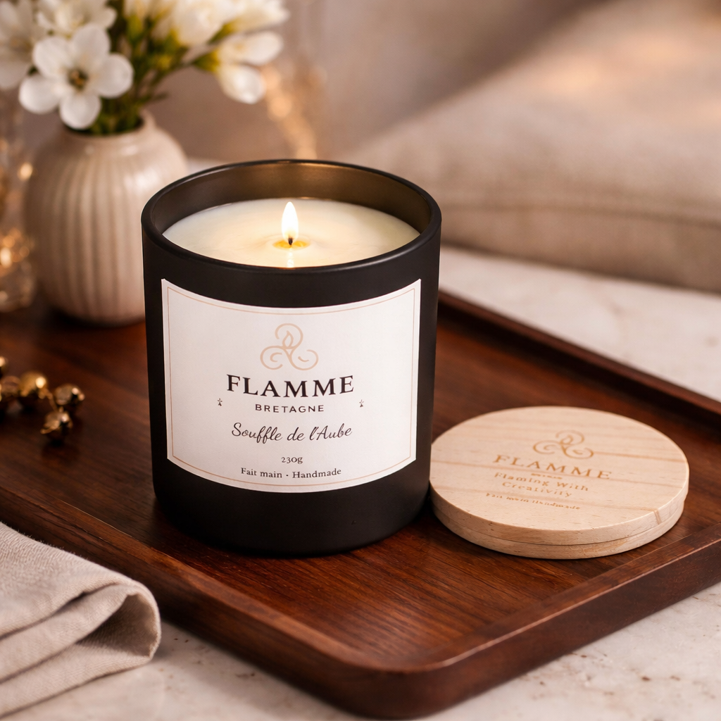 Fruity Scented Candle Souffle d'Aube 230g - Peach Cardamom Luxury Soy Wax Flamme candle co